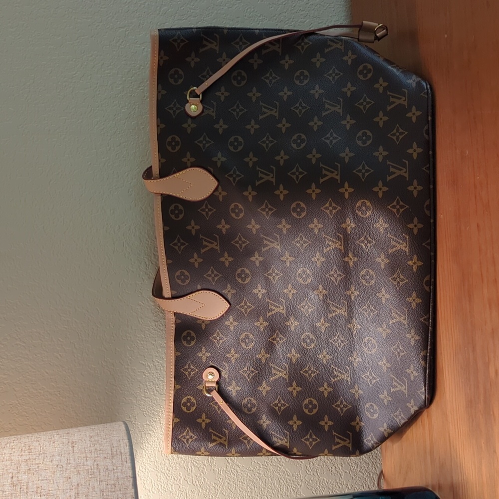 Designer Inspired Monogram Everyday Tote in Brown & Tan Length 14x12x20 - Picture 5 of 16